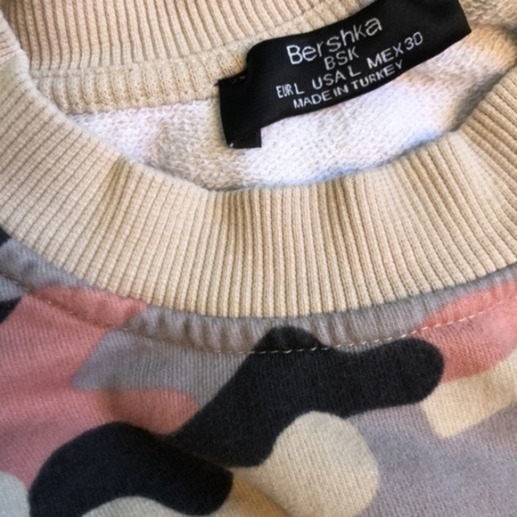 BERSHKA | Pink Camo Crop Drawstring Waist Sweatshirt - Size L - Picture 3 of 10